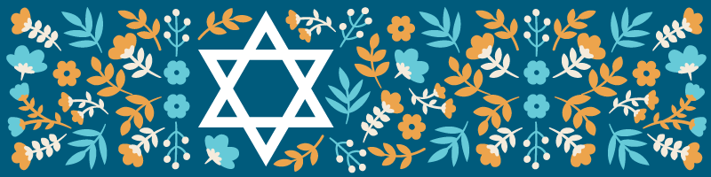 White six-point star and white and yellow flowers on blue background