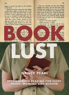 Torso wearing green checked shirt, hugging burgundy book to chest under the title Book Lust