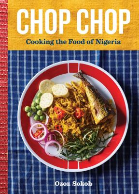 Plate of colorful food on blue plaid and bright yellow tablecloth under the words Chop Chop