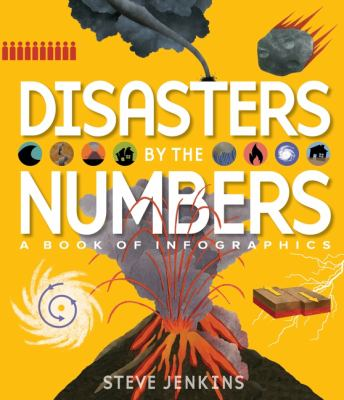 Yellow background with meteors, whirlwinds, volcanoes and other natural disaster depicted