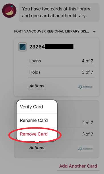 Remove the extra card in Libby app