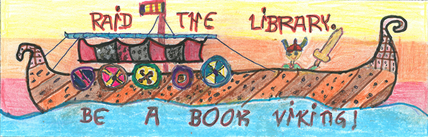 Winning K-1 bookmark 2020: Raid the library - be a book Viking! by Otri M.