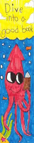 Red Squid thinking "Dive into a good book"