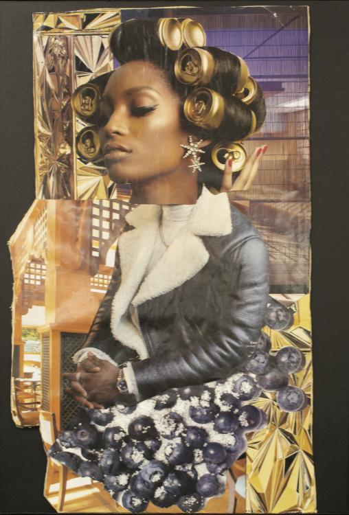 Let Your Voice be Heard - Edgar Avery Collage of a woman's head in curlers atop the torso of a man wearing a leather jacket.