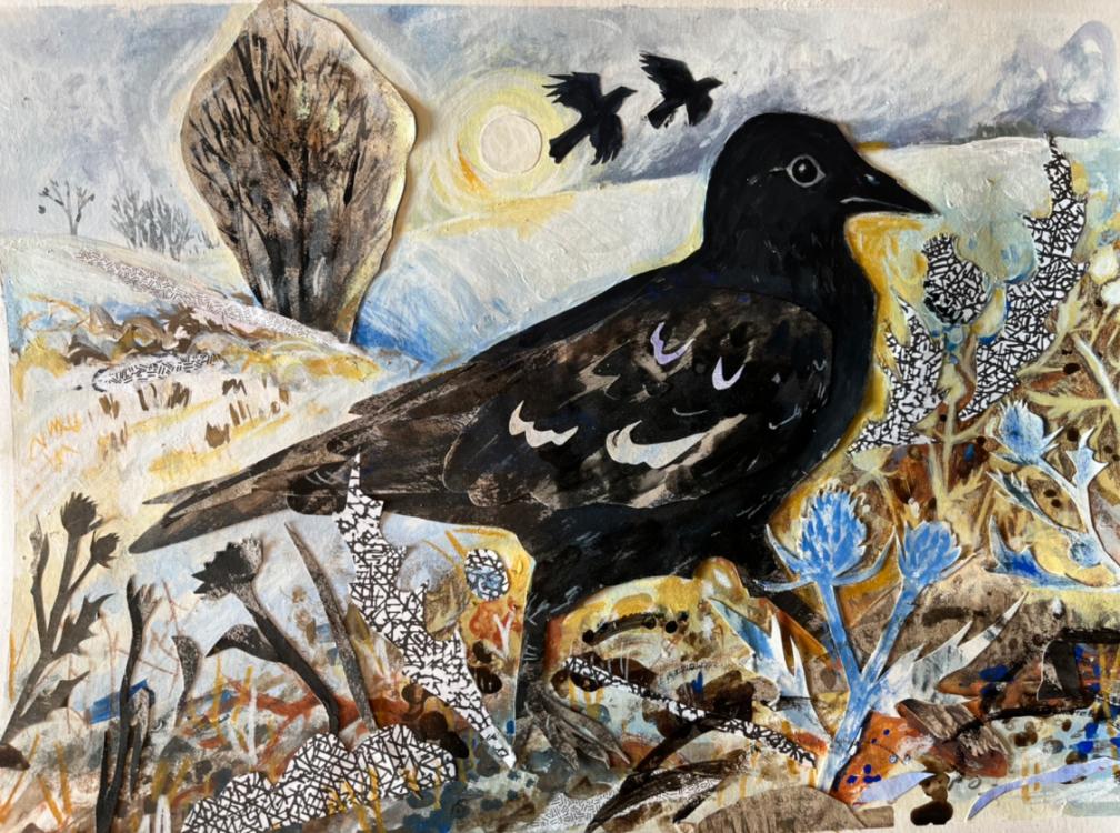 quigleyautumn_inwinter.jpg A collage of crows in a winter landscape.