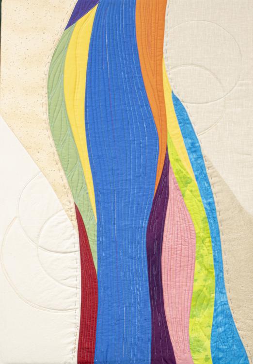 sherburnelaurie_changingtheflow-cw.jpg A tick, wavy line of bright colors against a beige backdrop.