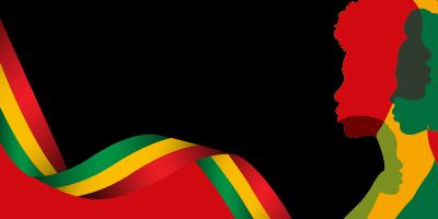 red green yellow ribbons coming together to from faces in profile
